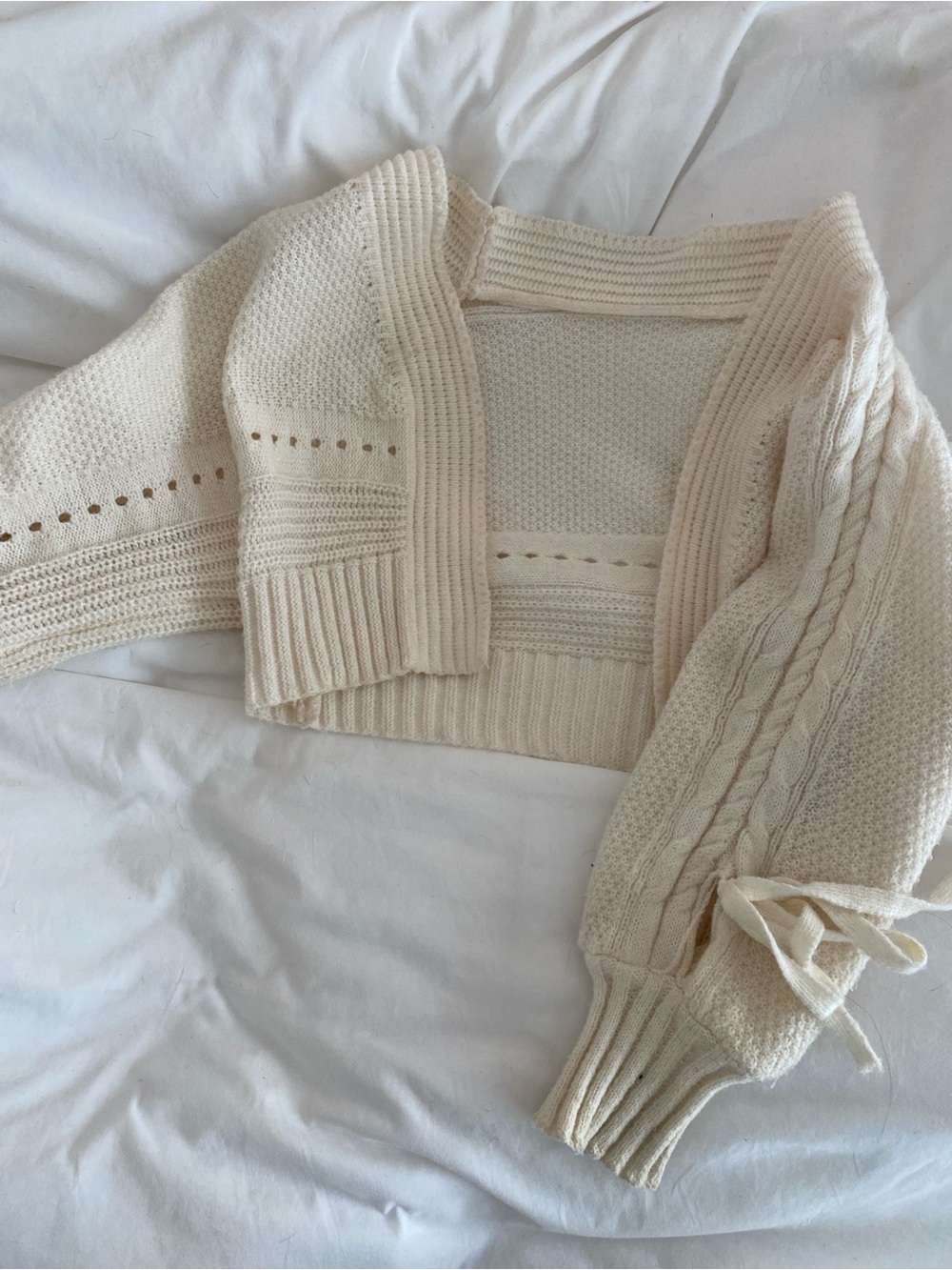 Cropped knit bow tie sleeve cardigan